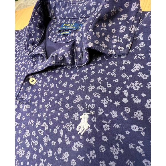 Polo Ralph Lauren Mens Size L Polo Shirt Blue Short Sleeve Floral Embroidered - Picture 5 of 13